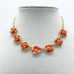 Swarovski Coral Colored Crystal
Gold Tone Floral Rose Chain Necklace